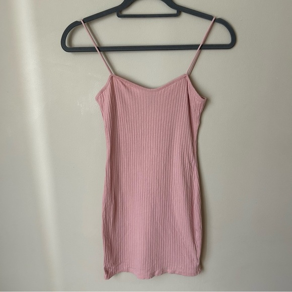 SHEIN Pink Ribbed Spaghetti Strap Bodycon Mini Dress Women’s Size Small - Picture 3 of 6